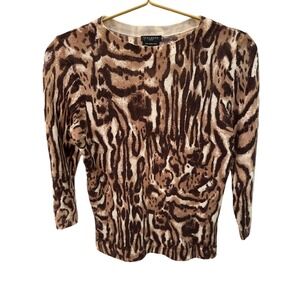 Talbots Women's 100% Pure Merino Wool Sweater Animal Print 3/4 sleeve S/P Petite